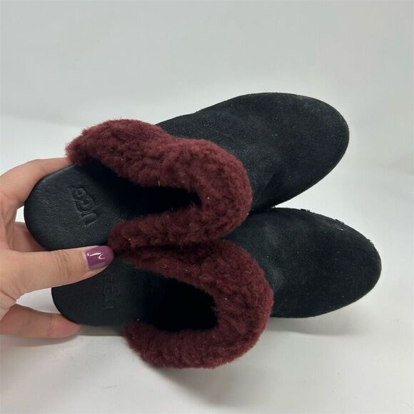 UGG Adele Women's Studded Suede Clog Heels Black with Red Fur Size 5 EU 36 - Picture 11 of 13